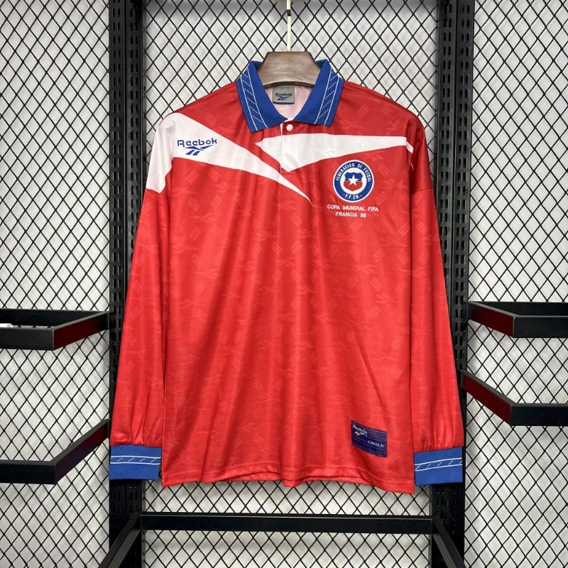 Camiseta de fútbol retro de manga larga de local de Chile 1998, edición fan.