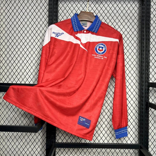 Camiseta de fútbol retro de manga larga de local de Chile 1998, edición fan.