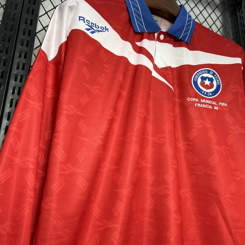 Camiseta de fútbol retro de manga larga de local de Chile 1998, edición fan.