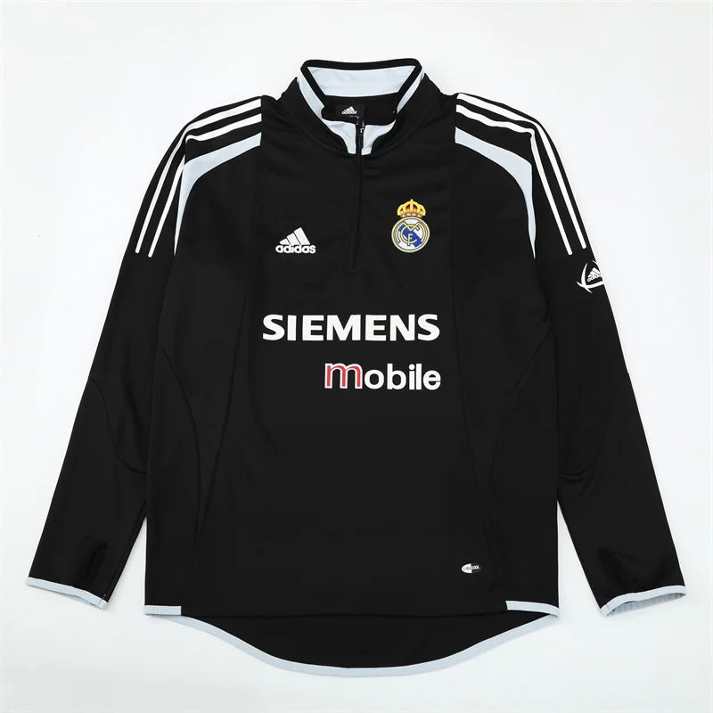 Real Madrid 2004/05 Retro trainingsshirt met lange mouwen en halve rits, zwart